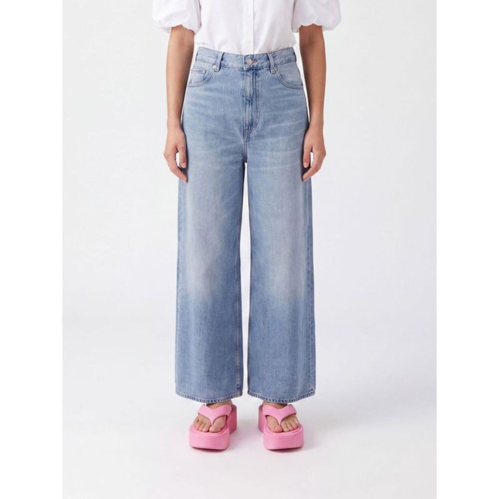 Ganni Women Ganni Mid-Rise Wide-Leg Jeans In Cotton Denim